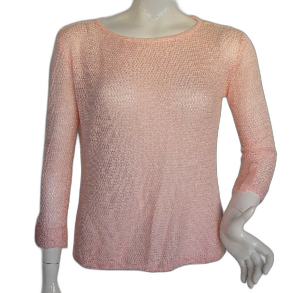 CARIBBEAN JOE Sweater, SP Petite, Loose Knit, Pink, Faux Button back, Wide neck